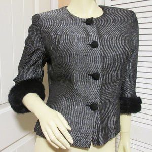 Vintage 80s 90s Maggy London Silver Blazer Top 8 Faux Fur Corpcore Preppy Office